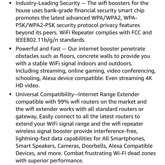 WiFi Extender Signal Booster w/ Ethernet Port & Access Point 1-Tap Setup 2.4GHz - Picture 9 of 10